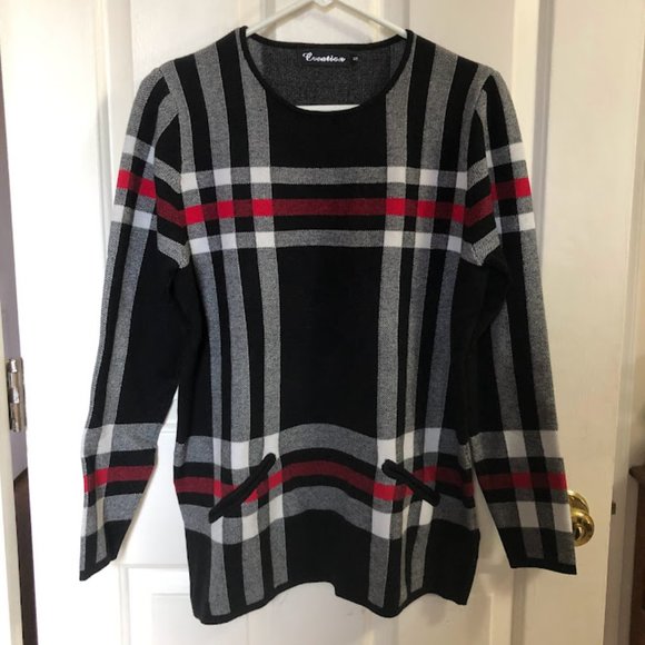 NEW! Creation Black White & Red Sweater with Pockets (S) - Picture 1 of 4